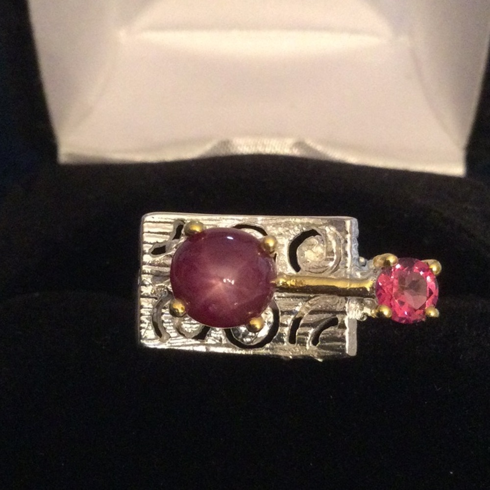 Rare Genuine Star Ruby & Rhodolite Ring, One of a Kind - Picture 3 of 16